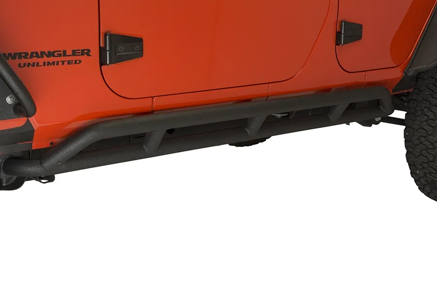 Jeep JK Rock Sliders 4 Door 07-18 Wrangler JK Unlimited Steel Black Textured Powdercoat Fishbone Offroad product image