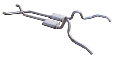 Pypes Performance exhaust Crossmember Back w/X-Pipe Exhaust System 62-67 Nova Split Rear Dual Exit 2.5 in Intermediate And Tail Pipe Race Pro Mufflers/Hardware Incl Tip Not Incl Pypes Exhaust