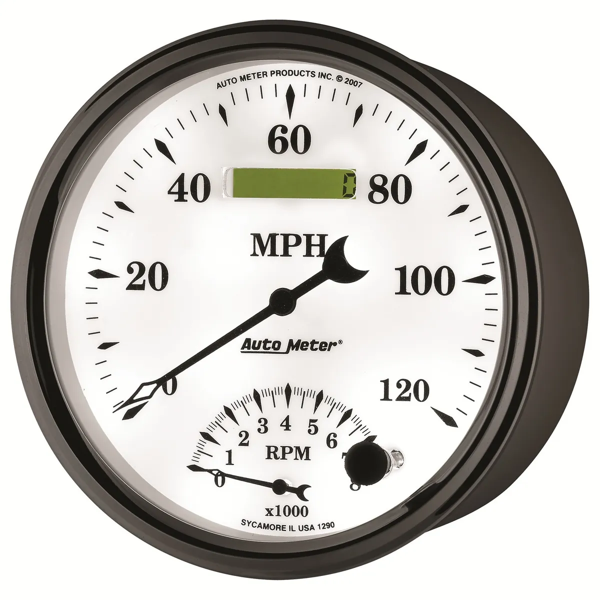 Gauge, Tach/Speedo, 5", 120mph & 8k RPM, Elec. Program, Old Tyme White II product image