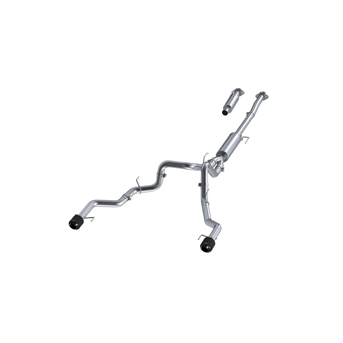 Armor Pro Cat Back Exhaust System; 3 in.; Incl. Front Pipe/Muffler Assembly/Tail Pipe Assembly/Hardware/5 in. OD Carbon Fiber Tips; Dual Rear Exit; T304 Stainless Steel; product image
