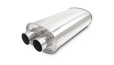 Vibrant Performance STREETPOWER Oval Muffler; Oval; 2.25 in. Inlet ID; 5.25 in. H; 8.5 in. W; 15 in. Body L; 19 in. Overall L; 2.25 in. OD; Dual In/Out Location;