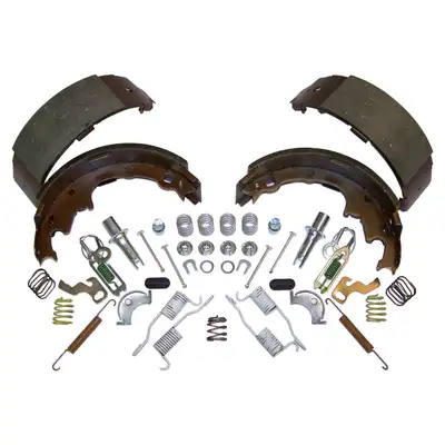 Crown Automotive Jeep Replacement 1990-2000 Cherokee XJ thru 3/9/2000; w/ 9in x 2-1/2in Brakes; Kit Includes: Shoes Lining Set and Hardware Kit 1990-1992 Comanche MJ w/ 9in x 2-1/2in Brakes; Kit Includes: Shoes Lining Set and Hardware Kit 1990-1995 Wrangler YJ w/ 9in x 2-1/2in Brake