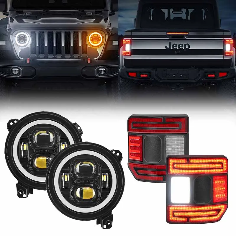 LED Factory Mart Jeep JT Bundle - LED Halo Headlights & Flush Mount Tail Lights