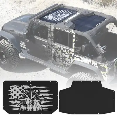 LED Factory Mart Sunshade Top with Flag Design for Jeep Wrangler JK