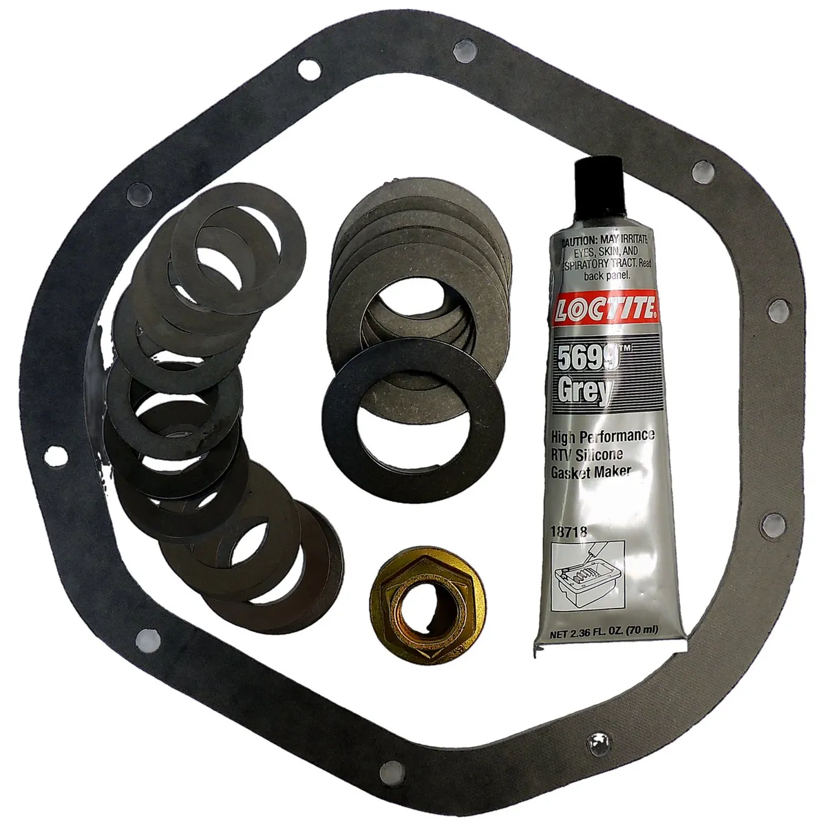 Pinion Shim Kit; Rear; w/Tru-Lok Differential; Incl. Pinion Shims/Pinion Nut/Differential Cover Gasket And Sealant; For Use w/Dana 44; product image