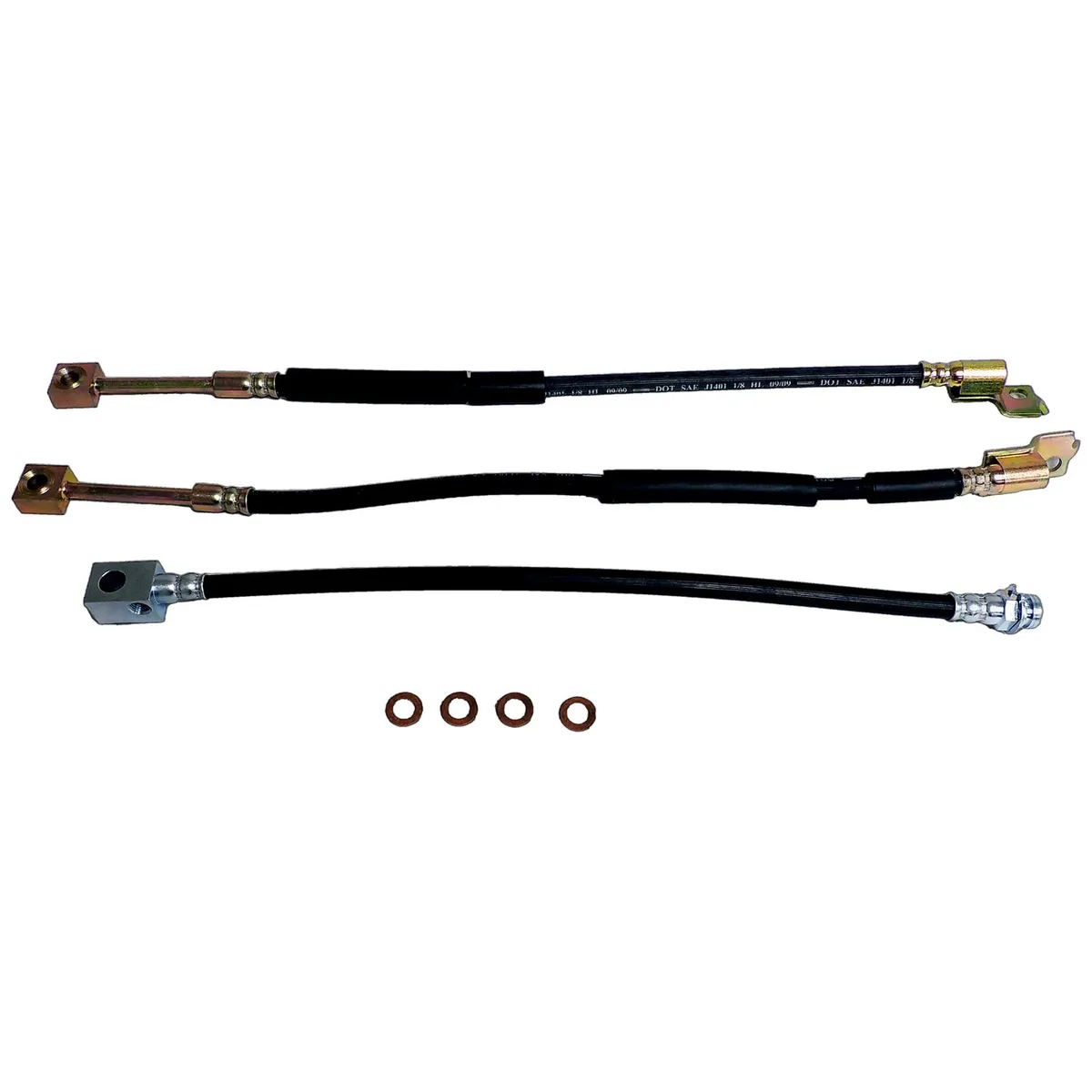 Blacksilvercopper Brake Hose Kit Includes Left And Right Front Hoses Rear Hose to Axle, And 4 Brake Hose Washers product image