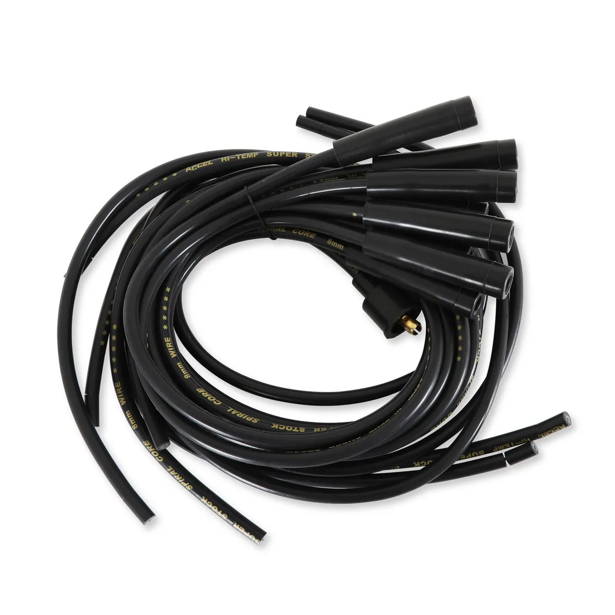 ACCEL Spark Plug Wire Set - 8mm - Universal - Black Wire with Black Straight Boots - 5040K, Spark Plug Wires, Super Stock, Spiral Core, 8mm, Black, Set