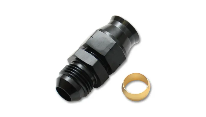 Vibrant Performance Female AN to Tube Adapter Fitting; -8AN; 0.5 in. Tube OD; 6061 Aluminum; Black Anodized; Male AN Adapter w/Brass Olive Inserts;