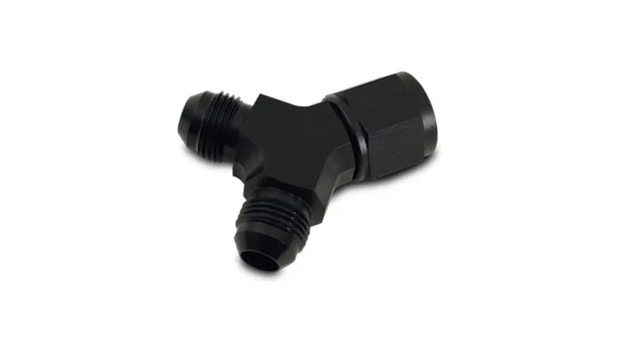 90 Degree Y Adapter Fitting; -12AN Female Size; -10AN Dual Male Size; 6061 Aluminum; Black Anodized; product image