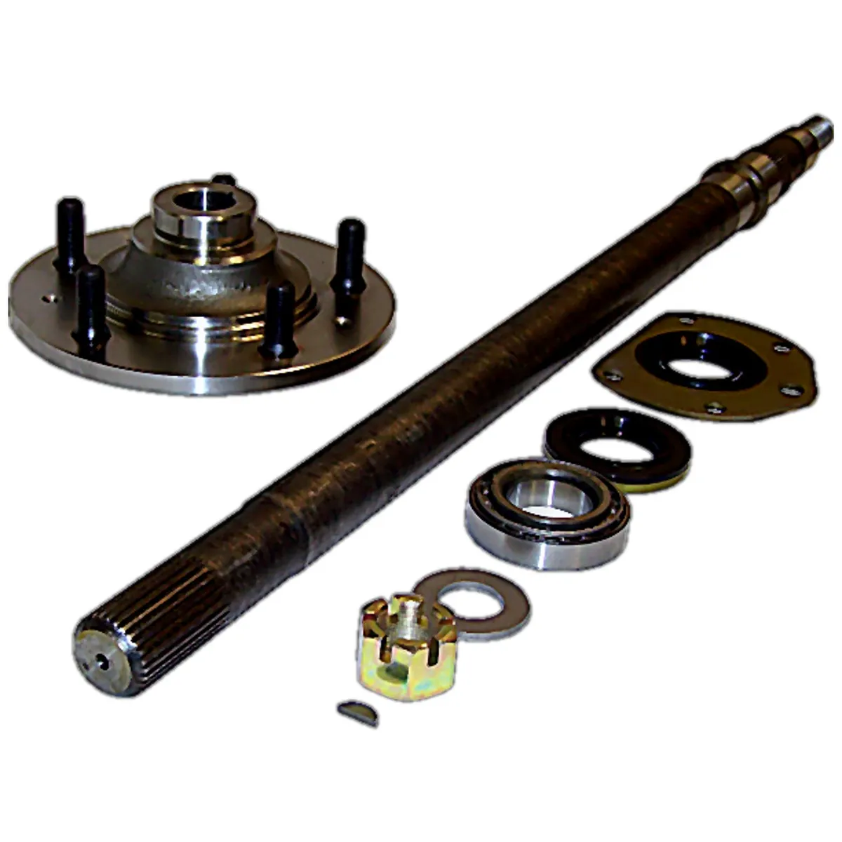 1982-1986 CJ-7 CJ Left (Driver Side); Includes Axle Shaft (28-9/16in long) Hub Bearing Seals Nut Washers Key & Instruction Sheet 1982-1986 CJ-8 CJ Left (Driver Side); Includes Axle Shaft (28-9/16in long) Hub Bearing Seals Nut Washers Key & product image