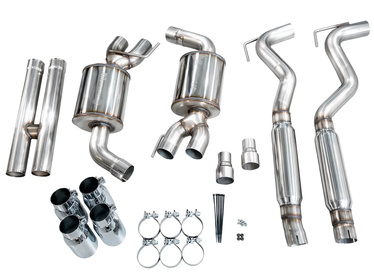 AWE Touring Edition Cat-back Exhaust for the '18-'23 S550 Mustang GT - Quad Chrome Silver Tips product image