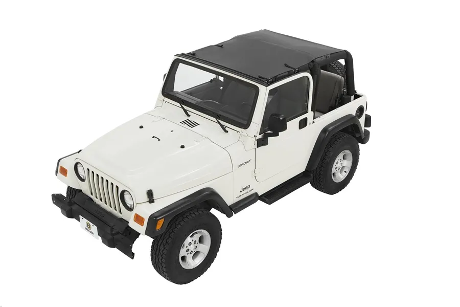 Bestop Jeep Wrangler Bikini Top Sun Extended Safari Style Bikini Top For Jeep 1997-2006 Wrangler TJ Black Diamond Bestop