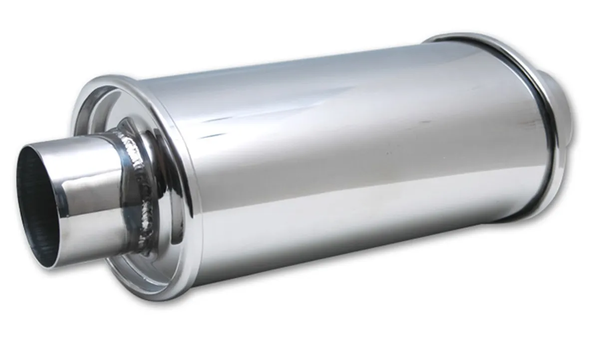 Ultra Quiet Resonator; 3.5 in. Inlet ID; 3.5 in. Outlet ID; 4.75 in. H; 6.5 in. W; 9.75 in. Body L; 13.75 in. Overall L; Stainless Steel; product image