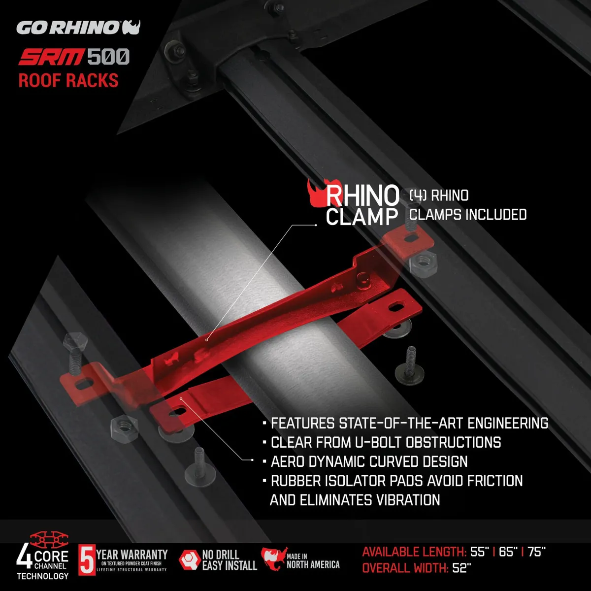 Go Rhino 5935062T - SRM500 - Side & Rear Rail Kit for 65 Long Rack - Textured Black product image