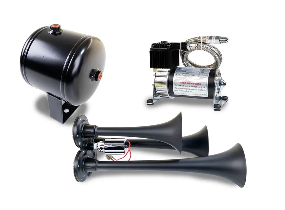 Pro Blaster™ Triple Horn Kit; Black; Includes Horns PN[130-1]/ 130 PSI Air Compressor PN[6270RC]/ 1.0 Gallon Air Tank PN[6270RT]; [Available While Supplies Last]; product image