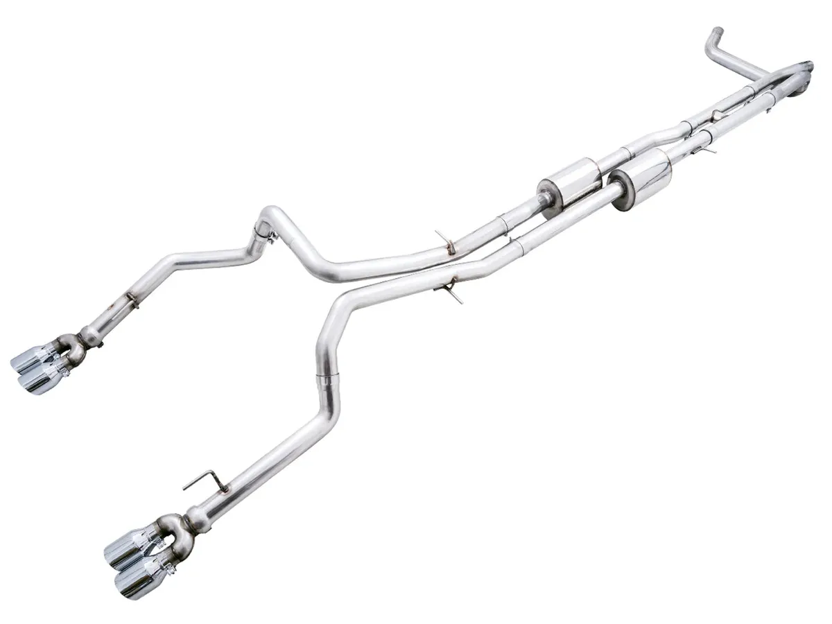 AWE 0FG Catback Split Rear Exit Exhaust for 4th Gen Silverado/Sierra 1500 6.2L (With Bumper Cutouts) - Quad Diamond Black Tips product image