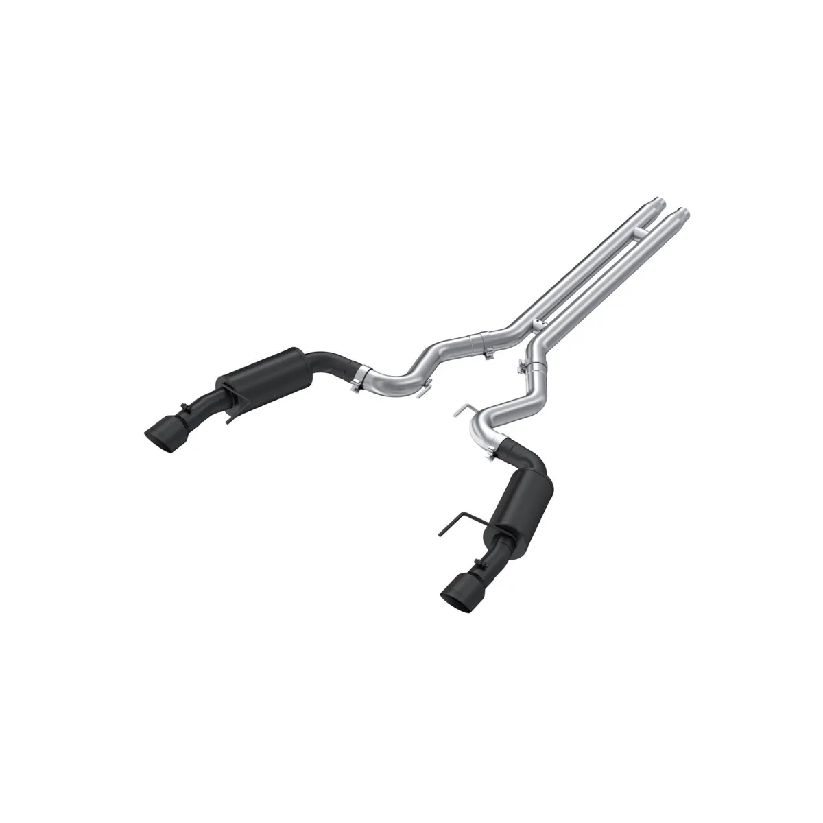 Armor BLK Cat Back Exhaust System; 3 in.; Incl. H-Pipe/Ext. Pipes/Mufflers/Hardware/4.5 in. OD Tips; Dual Split Rear Exit; Street Version; Black Coated; product image