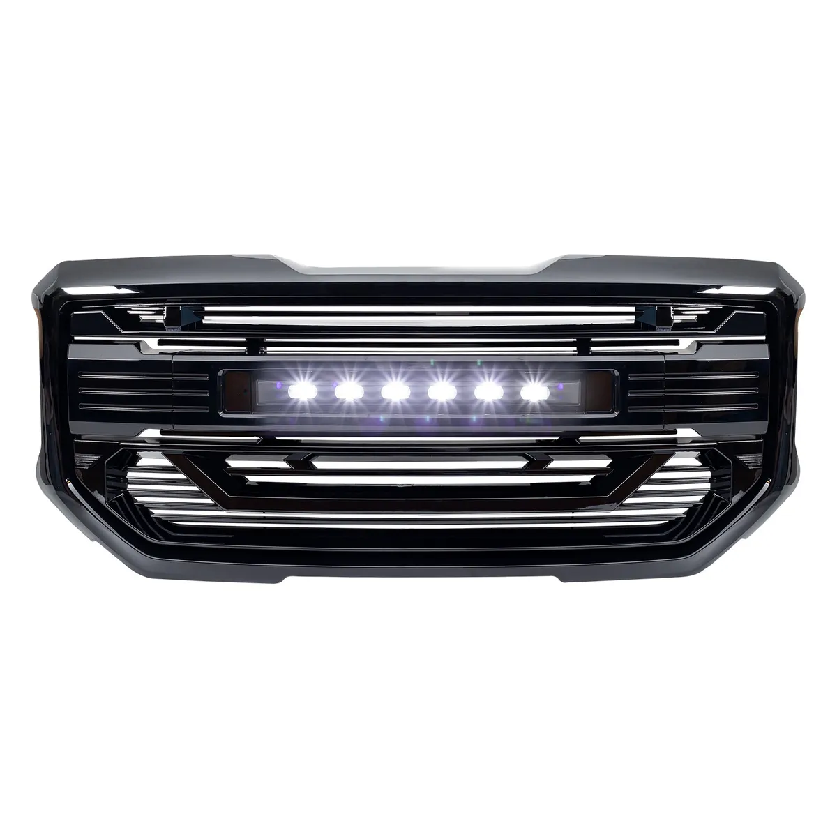Armor Grille W/ Off-Road Lights & Outer Frame Surround - Glossy Black For 2016-2018 GMC Sierra 1500 product image