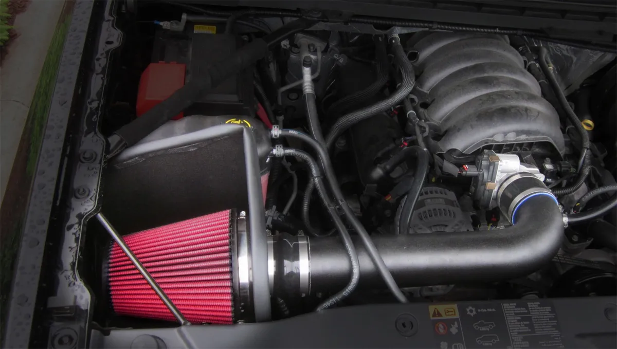 Cold Air Intake Kit; Incl. Open Element Filter Box w/Metal Air Duct/DryTech 3D Synthetic Filter/Connectors/Clamps; product image