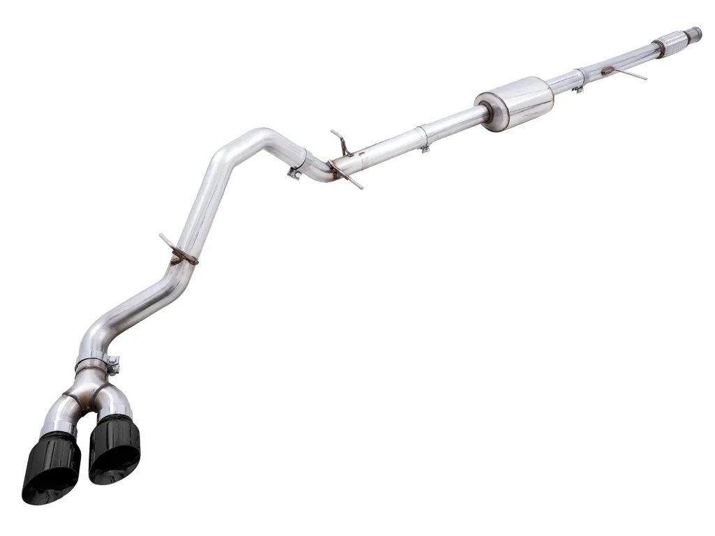 AWE 0FG Catback Split Rear Exit Exhaust for 4th Gen Silverado/Sierra 1500 5.3L (With Bumper Cutouts) - Quad Chrome Silver Tips product image
