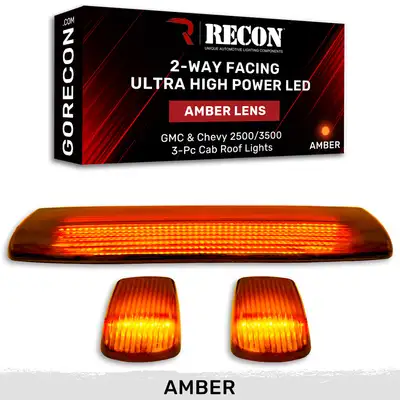 Recon Accessories Gmc Chevy 15-19 3rd Gen Body Style Heavy-Duty 3-Piece Set Smoked Cab Roof Light Lens With 2-Way Forward Rear Facing White Ultra High-Power Leds - Plug-N-Play Installation Replaces OEM Installed Cab Roof Lights