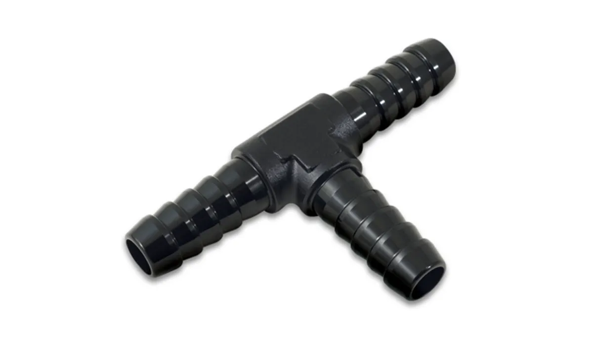 Barbed Tee Adapter Fitting; 0.3125 in. Barb Size; 6061 Aluminum; Black Anodized; product image