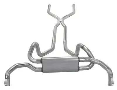 Pypes Performance exhaust Crossmember Back Crossflow System w/H-Pipe Exhaust System 67-74 Split Rear Dual Exit 2.5 in Intermediate And Tail Pipe Race Pro Mufflers/Hardware Incl Tip Not Incl Natural 409 Stainless Steel Pypes Exhaust