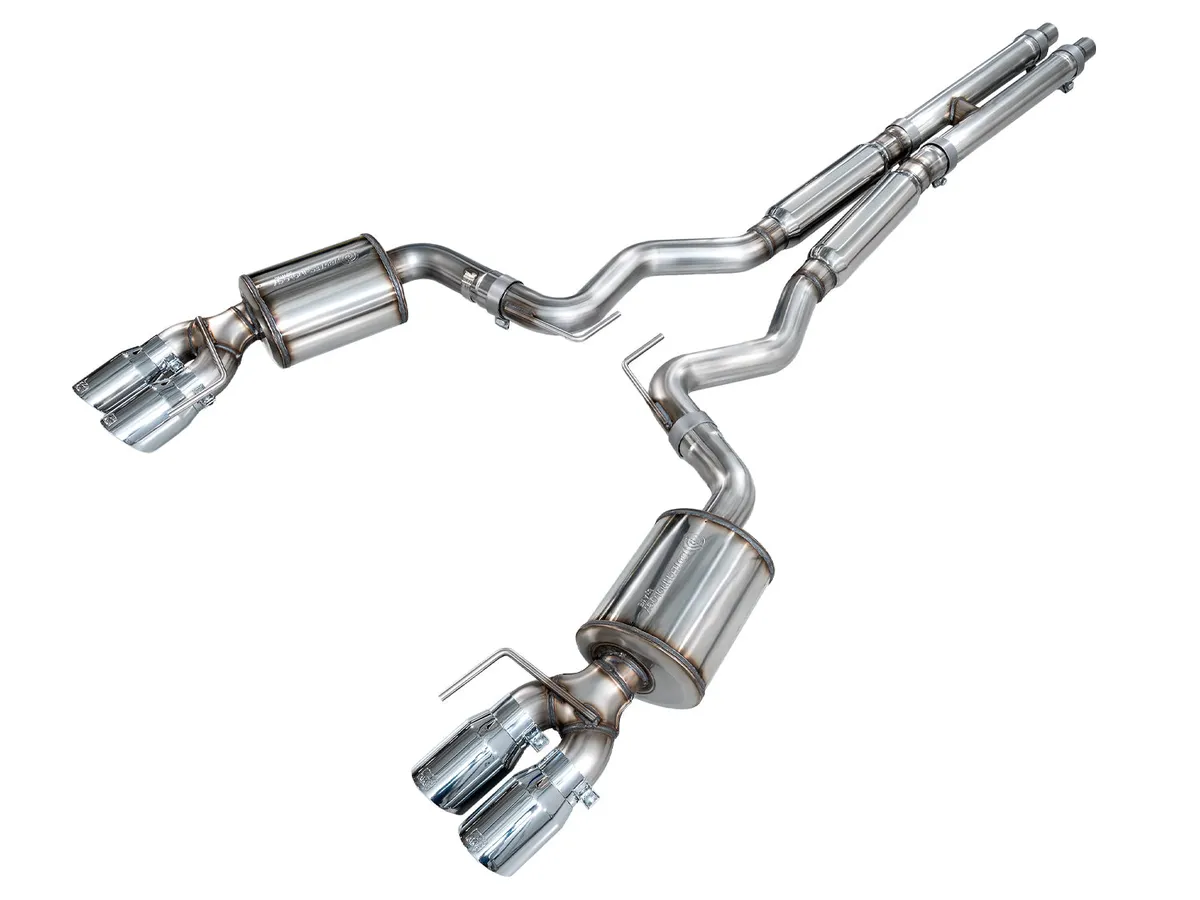 AWE Touring Edition Cat-back Exhaust for the '18-'23 S550 Mustang GT - Quad Chrome Silver Tips product image