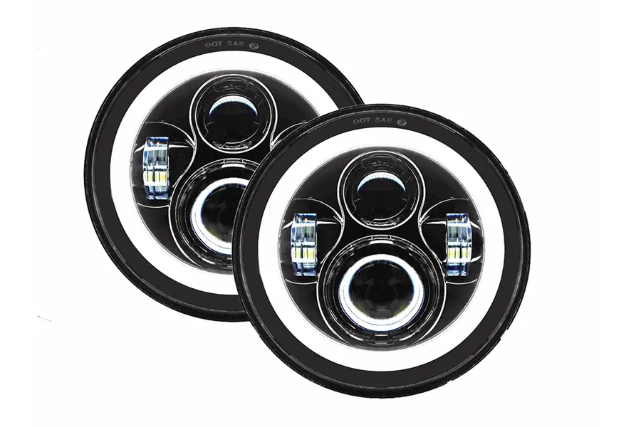 Quake LED Quake LED - Qte959 - Jeep Jk/Cj/Tj 7 Inch Headlights W/White DRL Halo And Amber Turn Signals