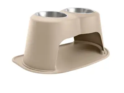 Weathertech Pet Feeding System; Tan; Double High 14 in. w/96 oz. Stainless Bowls;