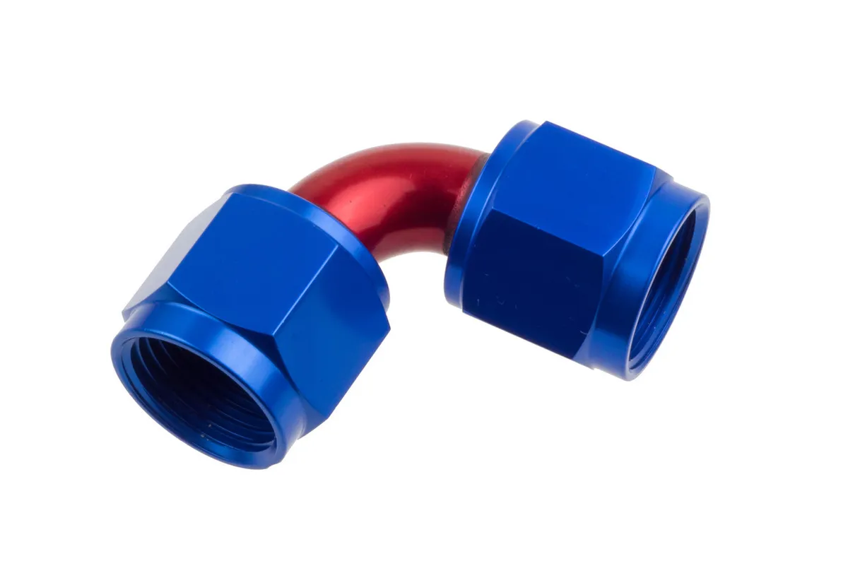 Redhorse Performance 12 Female to Female An/Jic Flare Swivel Coupling 90 Deg Red&blue