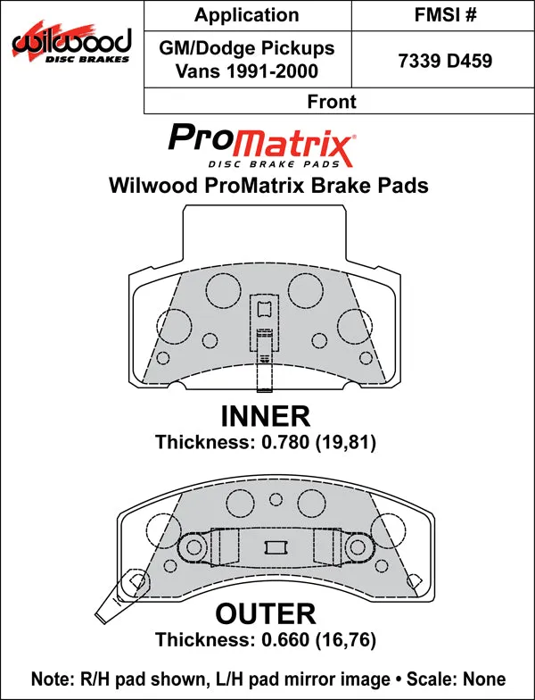 Wilwood Brakes 1990 - 1999 Chevrolet, Dodge, GMC Original Equipment Pads - 150-D0459K
