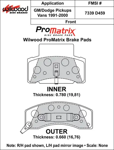 Wilwood Brakes 1990 - 1999 Chevrolet, Dodge, GMC Original Equipment Pads - 150-D0459K