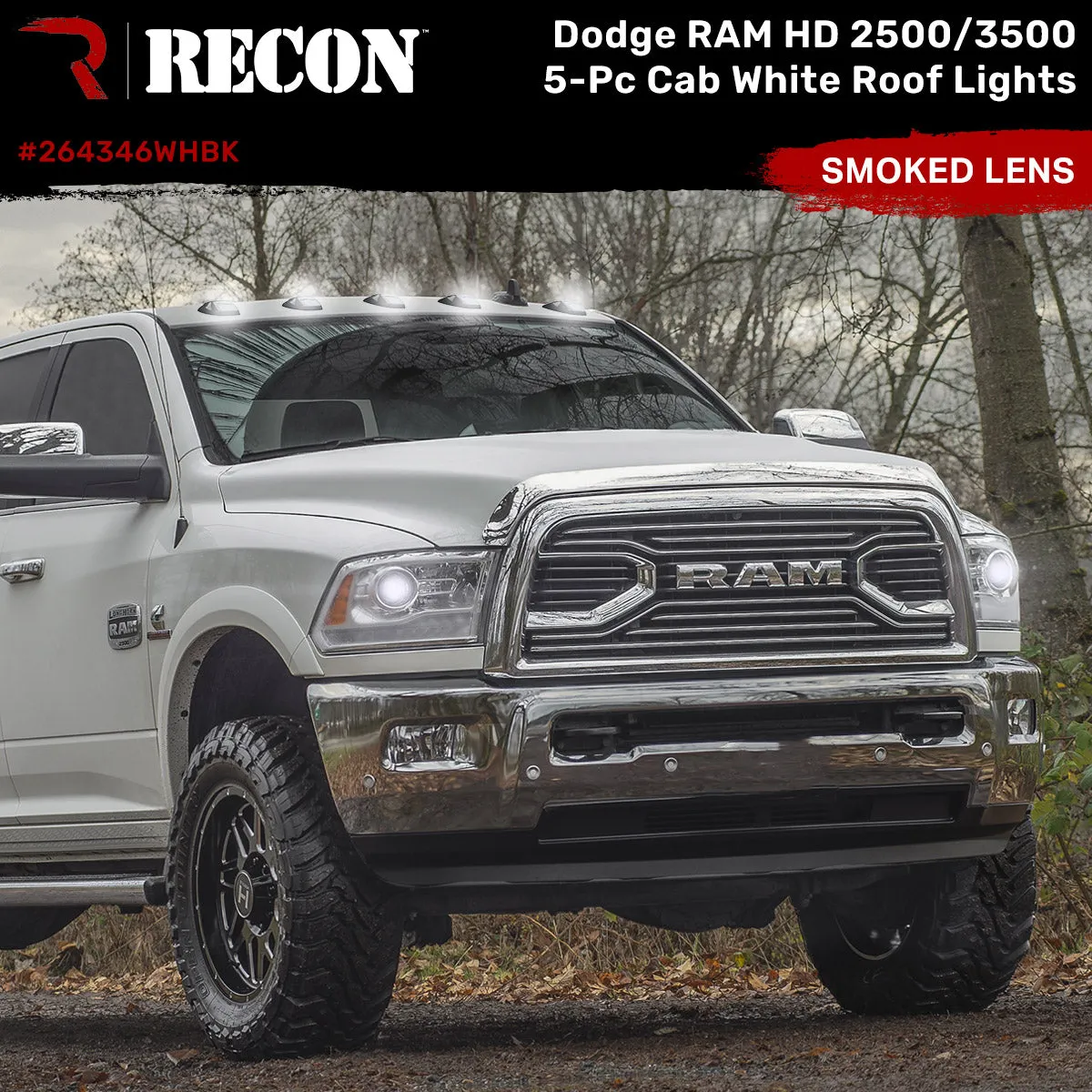 Dodge 19-23 RAM Heavy-Duty 2500 3500 5-Piece Set Smoked Cab Roof Light Lens With 2-Way Forward Rear Facing Amber Ultra High-Power Leds - Attn Plug-N-Play Replacement For OEM Factory Installed Cab Roof Lights product image