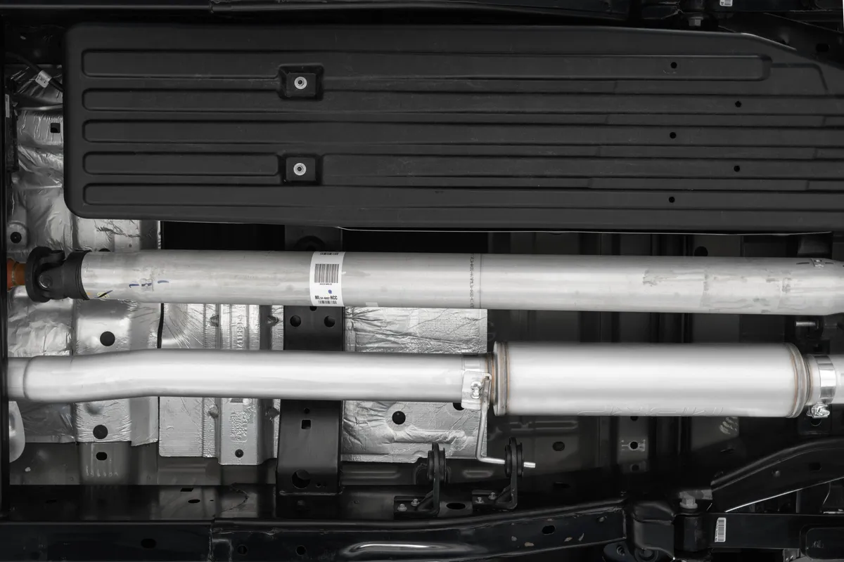 Armor Plus Cat Back Exhaust System; 4 in.; Single Side Exit; 5 in. Tip; Race Sound; 409 Stainless Steel; product image