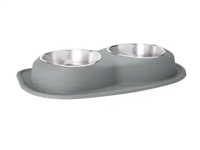 Weathertech Pet Feeding System; Dark Grey; Double Low w/96 Oz. Stainless Steel Bowl;