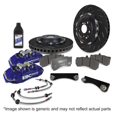 EBC Brakes EBC Big Brake Kit; Incl. Front Kit/Lines; Storm Shadow Blue; Swept Grooved; 355 mm Disc Dia.; 2 Piece Disc; 32 mm Disc Thickness;
