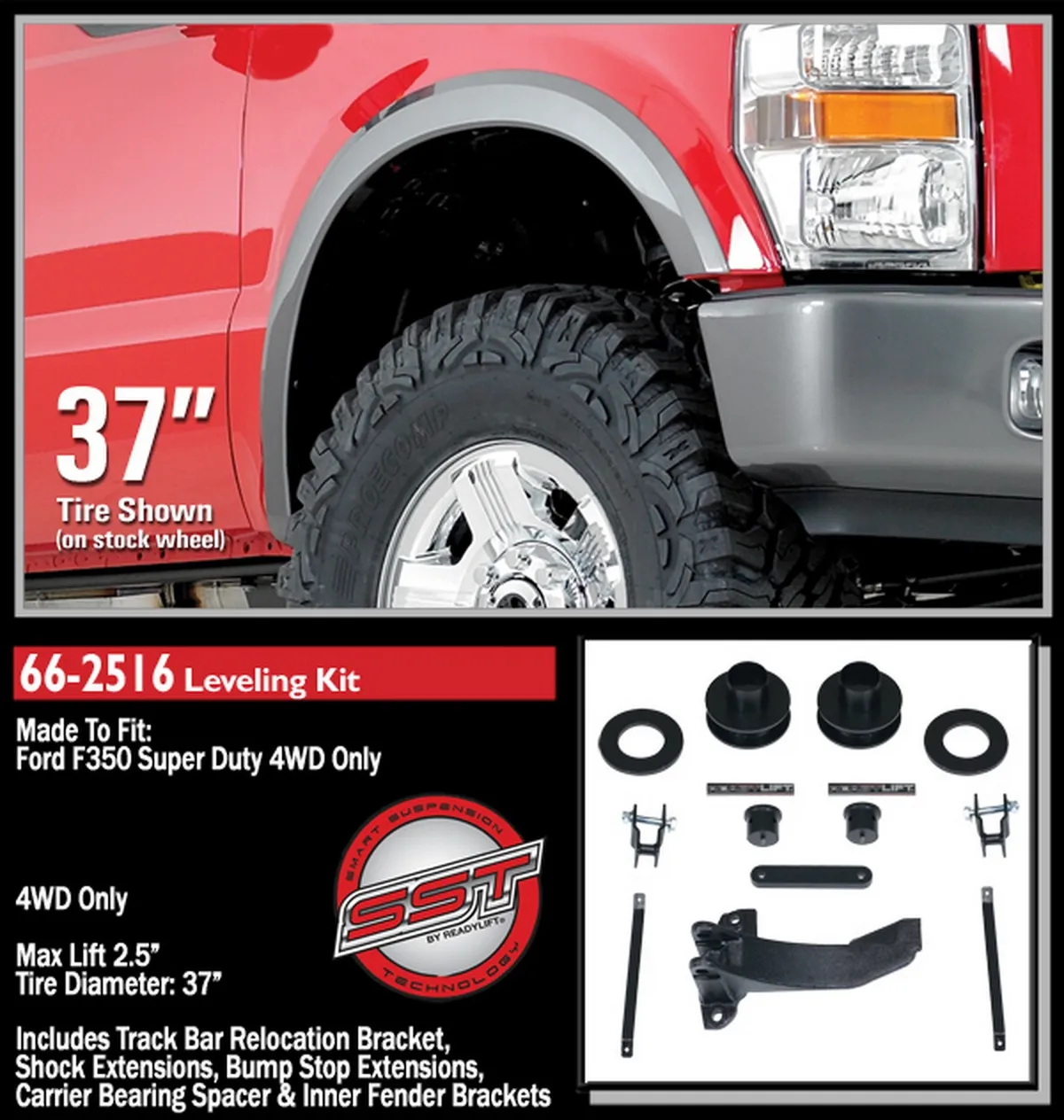 2.5 Front Leveling Kit W/ Track Bar Bracket - Ford Super Duty 4WD 2008-2010 product image