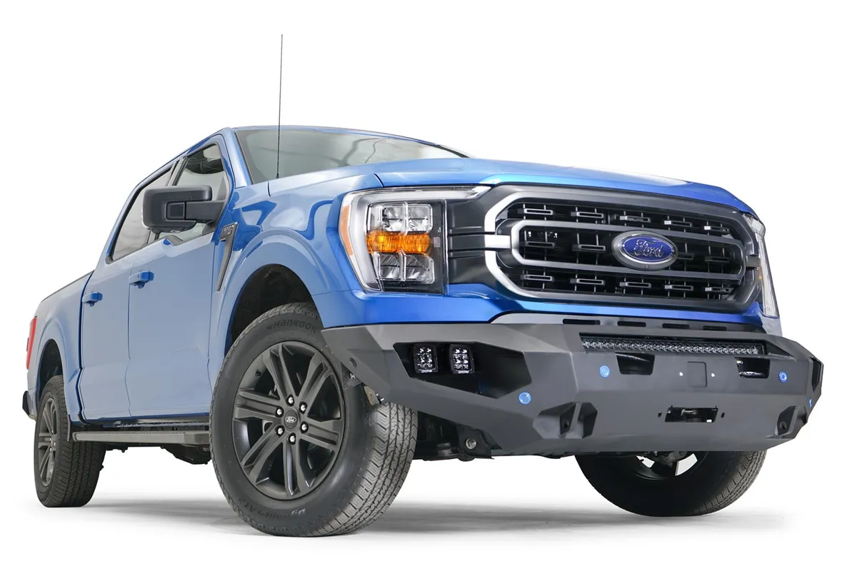 Matrix Front Bumper; 2 Stage Black Powder Coat; No Guard; w/Sensor Holes; Compatible w/Adaptive Cruise Control; Accommodates Factory LED Fog Lights Or [3] 3X3 LED Cubes; product image