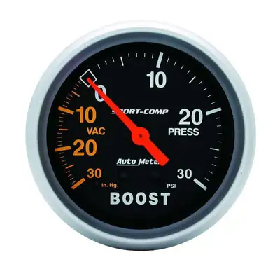 AutoMeter Gauge, Vac/Boost, 2 5/8", 30inHg-30psi, Mechanical, Sport-Comp