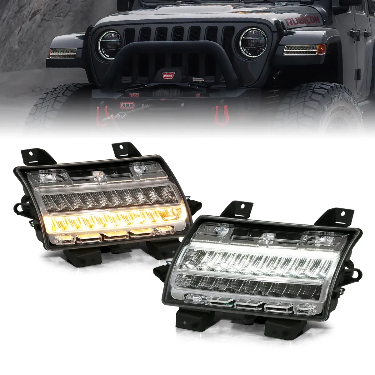 Jeep Wrangler 18-25 / Gladiator 20-25 LED Fender Lights Chrome Clear Lens w/ Sequential Signal (For Models w/ Factory Halogen Fender Lights) product image