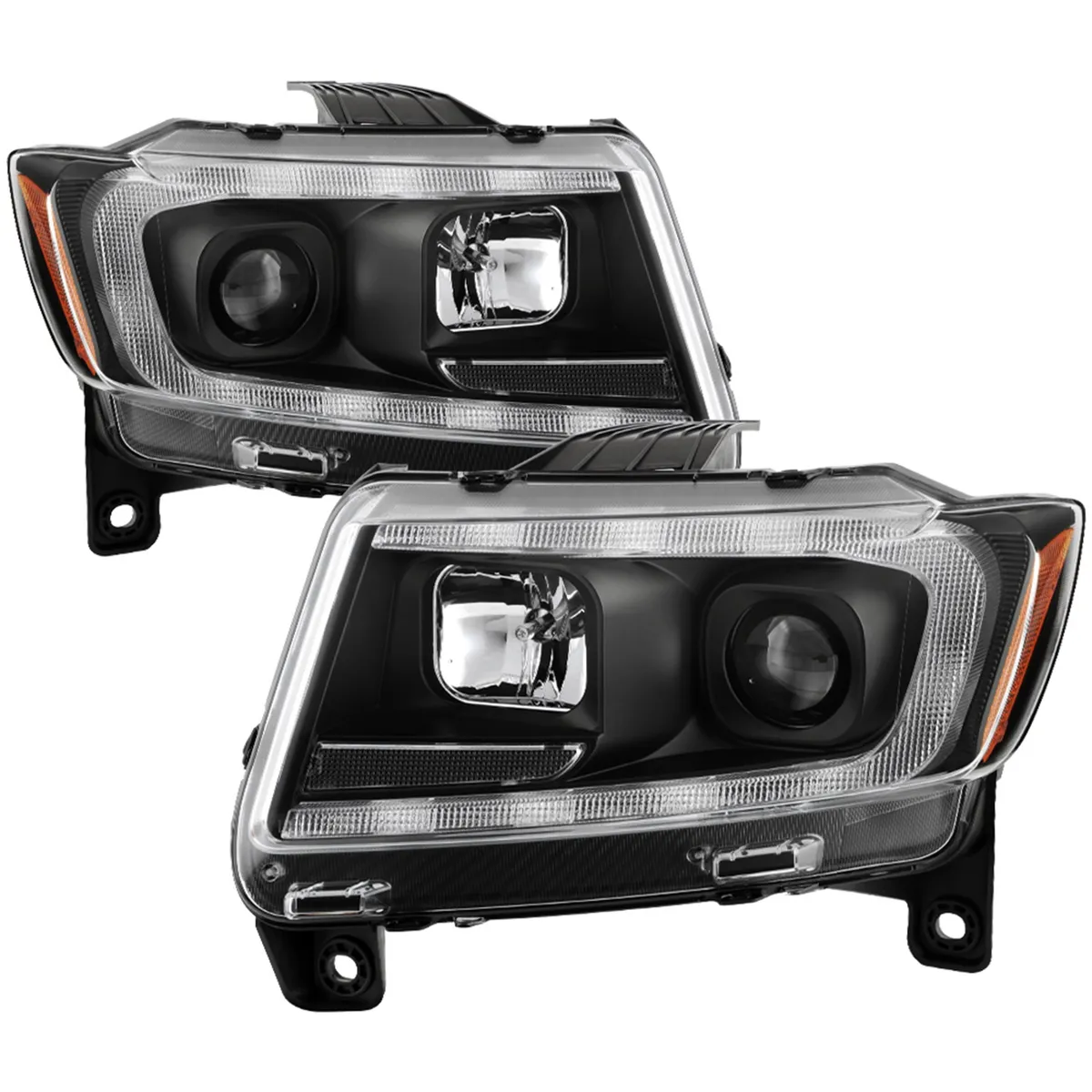 ( Spyder Signature ) Jeep Grand Cherokee 11-13 Xenon/HID Model Only ( Not Compatible With Halogen Model ) Light Bar Projector Headlights - Black - Low Beam-D1S(Not Included) ; High Beam-H1(Included) ; Signal-LED product image