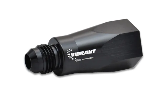 Vibrant Performance Ball Style Inline One Way Check Valve; -6AN Male; -6AN ORB Female; 6061 Aluminum; Black Anodized;