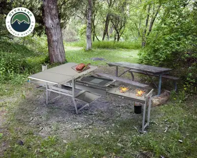 Overland Vehicle Systems Overland Vehicle Systems Komodo Camp Kitchen Dual Grill/Skillet/Folding Shelves/Rocket Tower - Stainless Steel