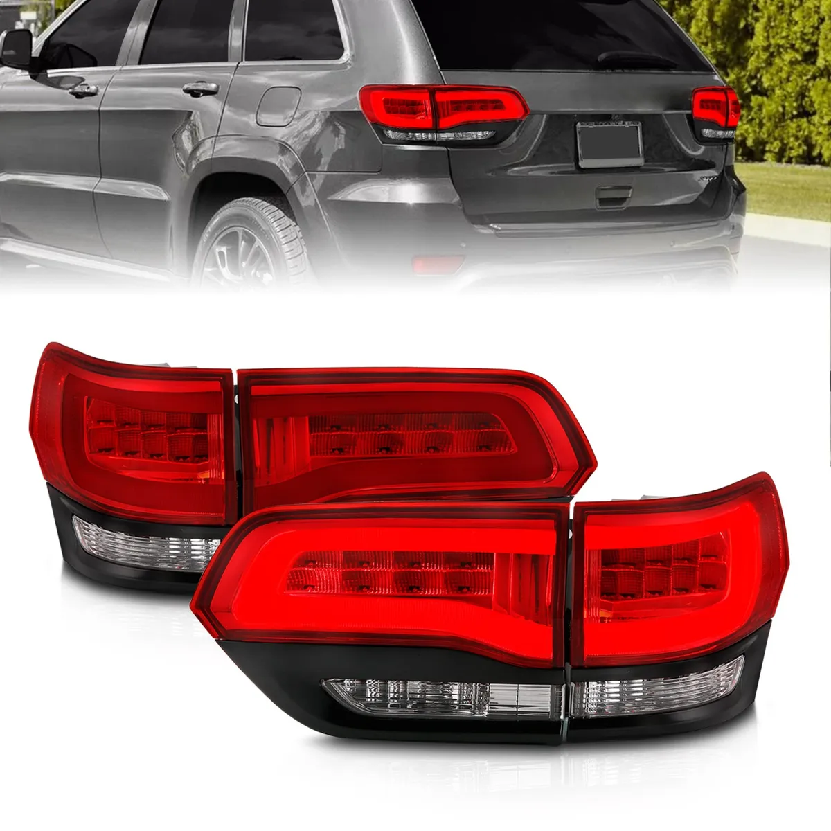 Jeep Grand Cherokee 14-22 LED Tail Lights Red/Clear Black Trim (4pcs) product image