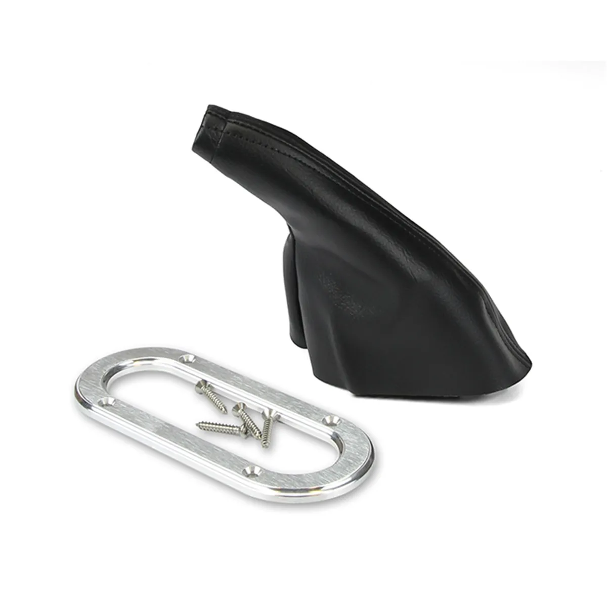 Floor Mount Emergency Hand Brake Boot; 2.75 in. x 6.5 in. Outer/1.5 in. x 5.25 in. Inner; Incl. Billet Aluminum Ring; product image