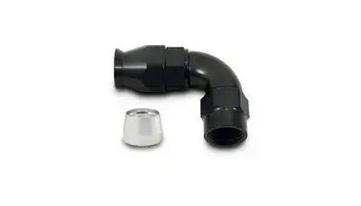 Vibrant Performance 90 Degree High Flow Hose End Fitting; -8AN; 6061 Aluminum; Black Anodized; For PTFE Lined Hose;