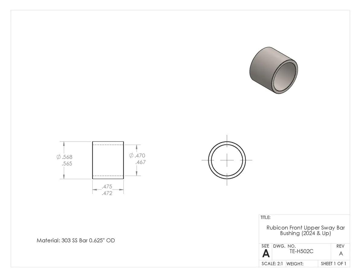 Sway Bar Bushing Insert - .475 - 24+ Rubicon product image