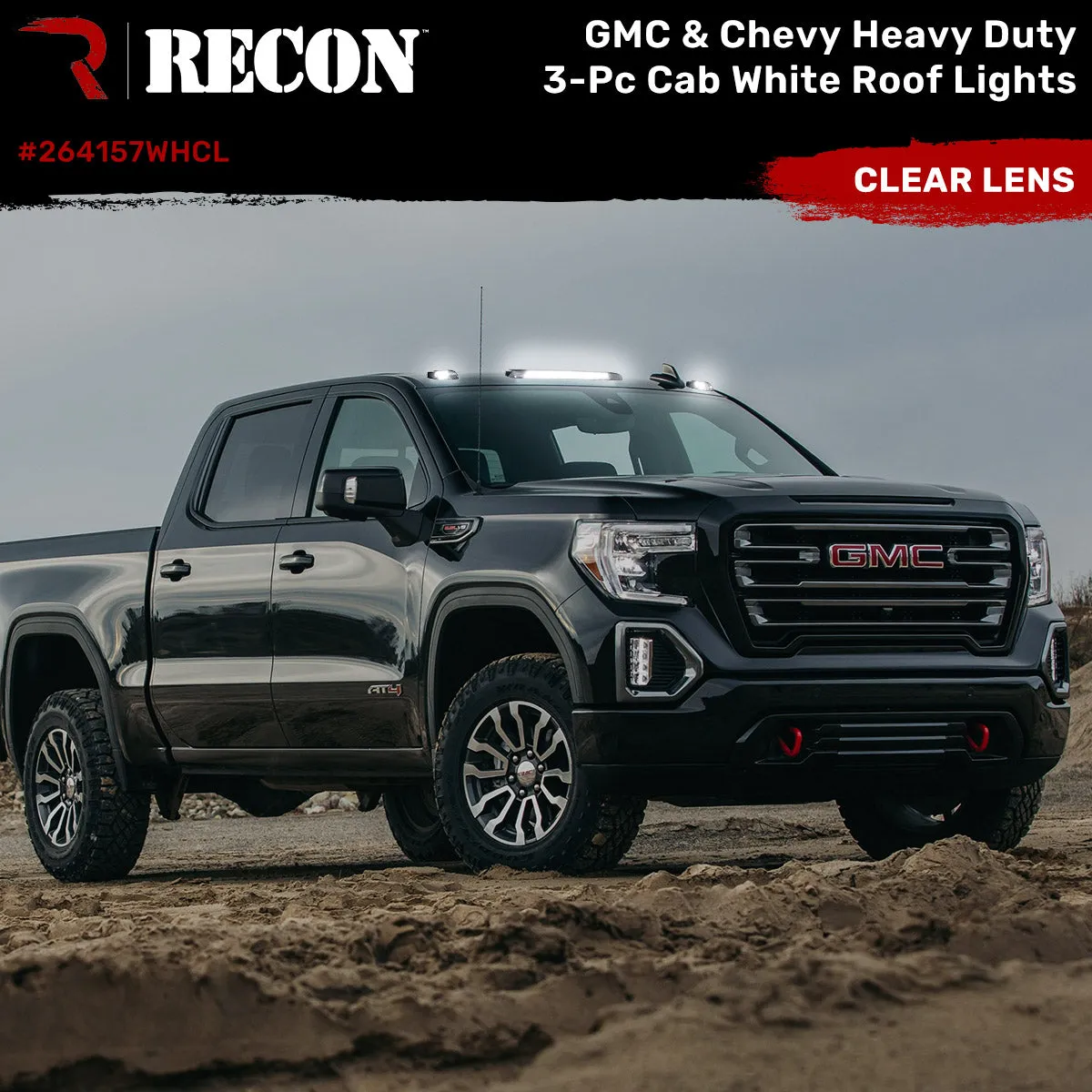 Gmc Chevy 15-19 3rd Gen Body Style Heavy-Duty 3-Piece Set Smoked Cab Roof Light Lens With 2-Way Forward Rear Facing White Ultra High-Power Leds - Plug-N-Play Installation Replaces OEM Installed Cab Roof Lights product image