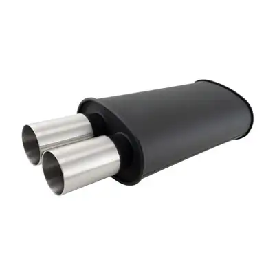 Vibrant Performance Vibrant - 12321- Streetpower Flat Black Oval Muffler With Dual 304ss Brushed Tips; Inlet Id: 3.00 In. Tip Od: 3.00 In.; Muffler Body Size: 9 Inw x 5 Inh x 15 Inl; Tip Location: Center of End Cap